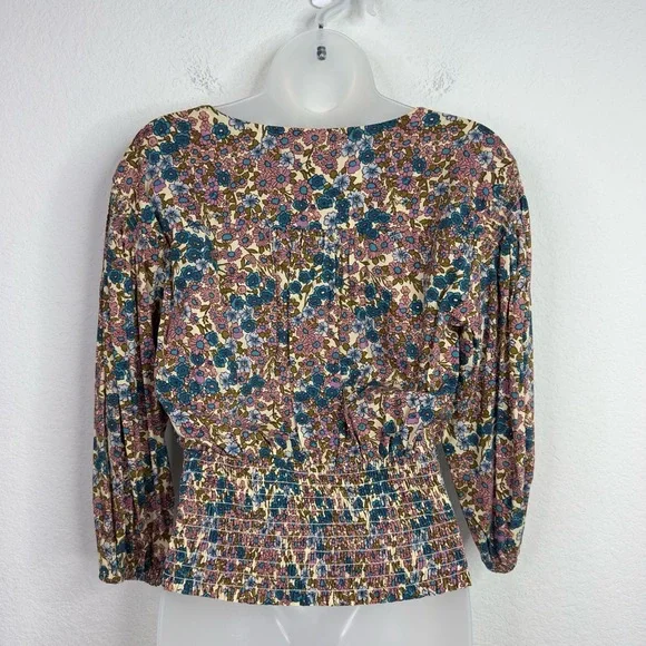 Maeve By Anthropologie Shirt Womens XS Floral‎ Smocked Boho Peasant Cottagecore - Picture 2 of 7